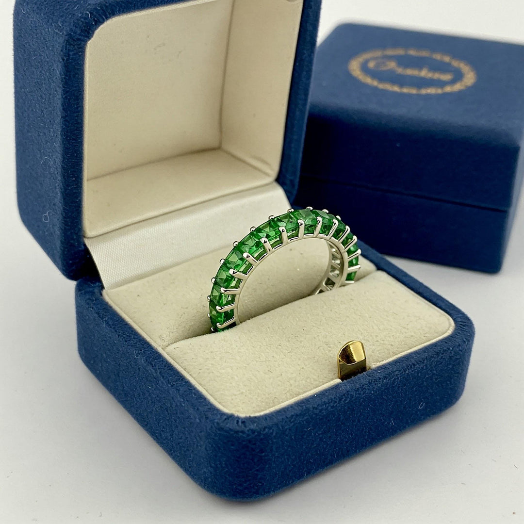 Natural Tsavorite Eternity Band Ring 3mm | Sterling Silver Gold Stacking Ring