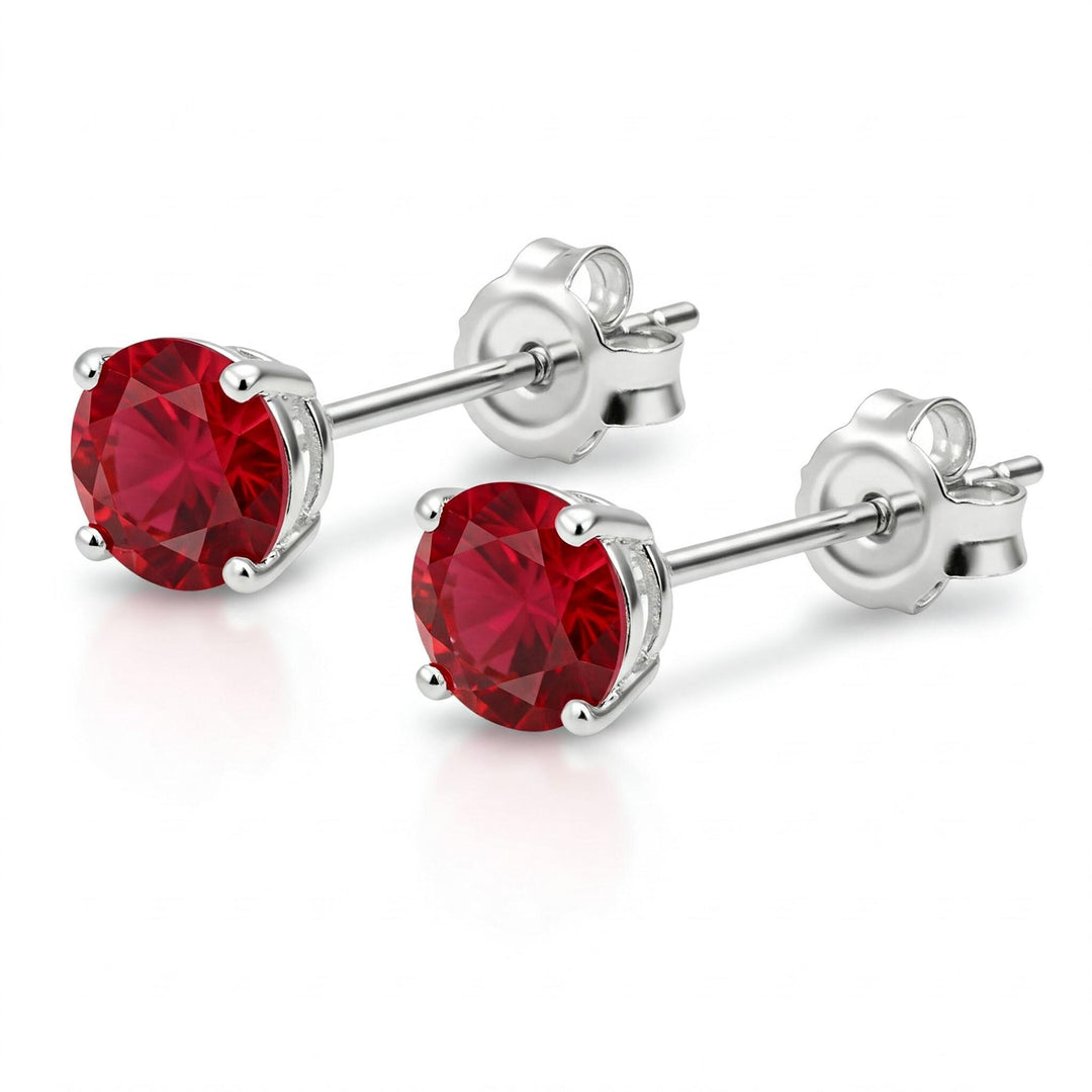 Ruby Stud Earrings | Round Pigeon Blood Red | July Birthstone | 925 Sterling Silver | Gift for Her