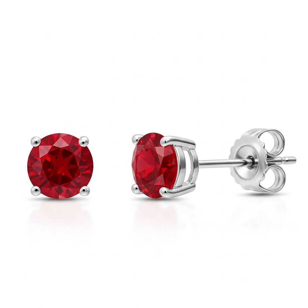 Ruby Stud Earrings | Round Pigeon Blood Red | July Birthstone | 925 Sterling Silver | Gift for Her