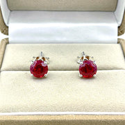 Ruby Stud Earrings | Round Pigeon Blood Red | July Birthstone | 925 Sterling Silver | Gift for Her