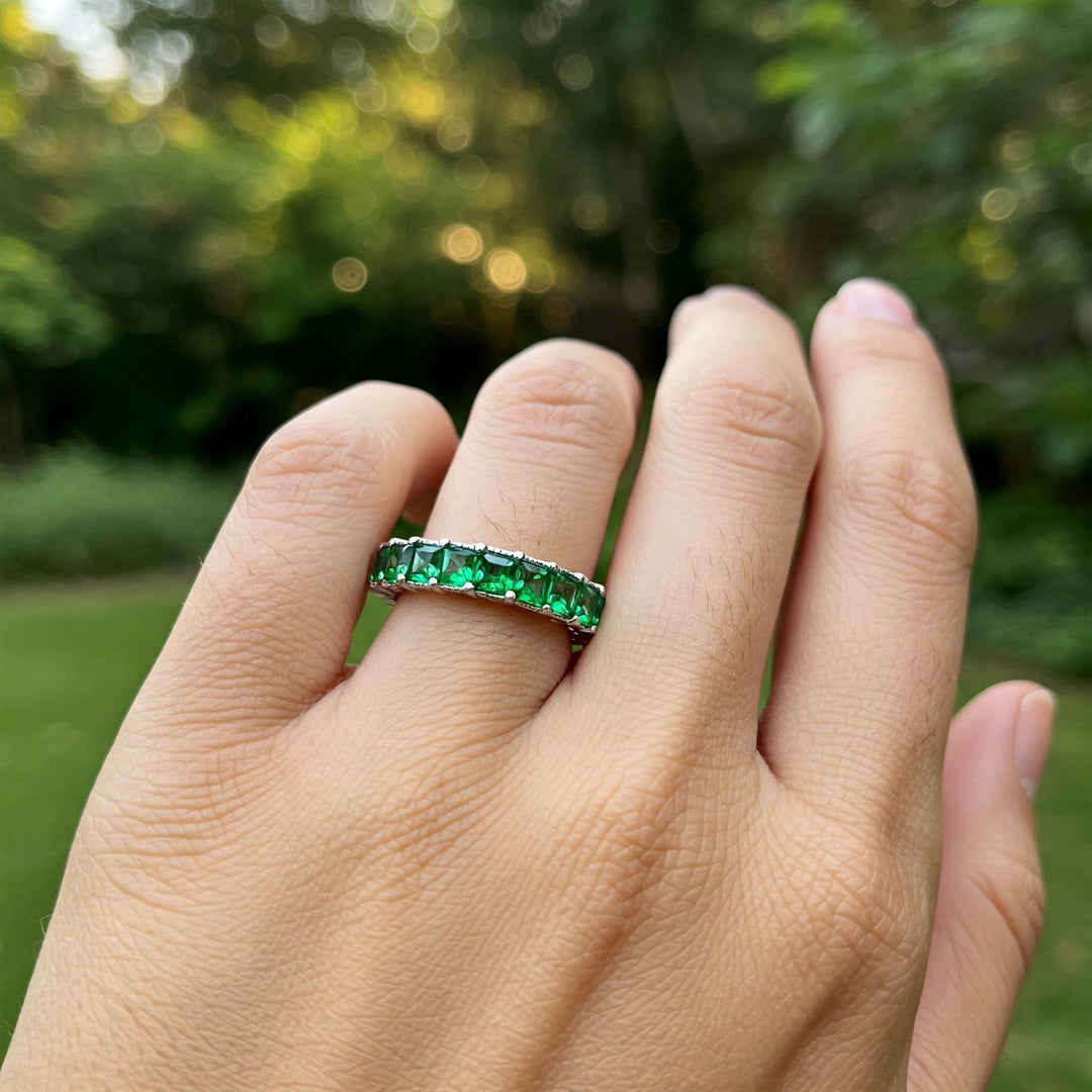 Natural Tsavorite Eternity Band Ring 3mm | Sterling Silver Gold Stacking Ring