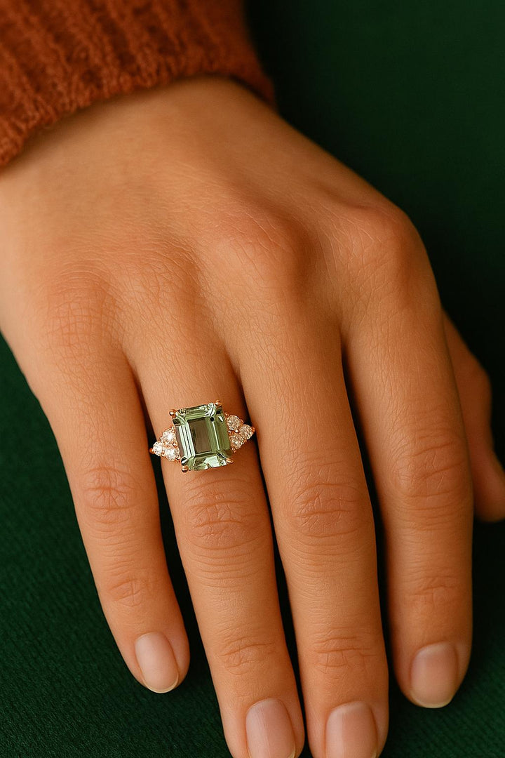 Emerald Cut Green Amethyst Ring, Gold Vermeil, Sterling Silver, Solitaire Statement Ring