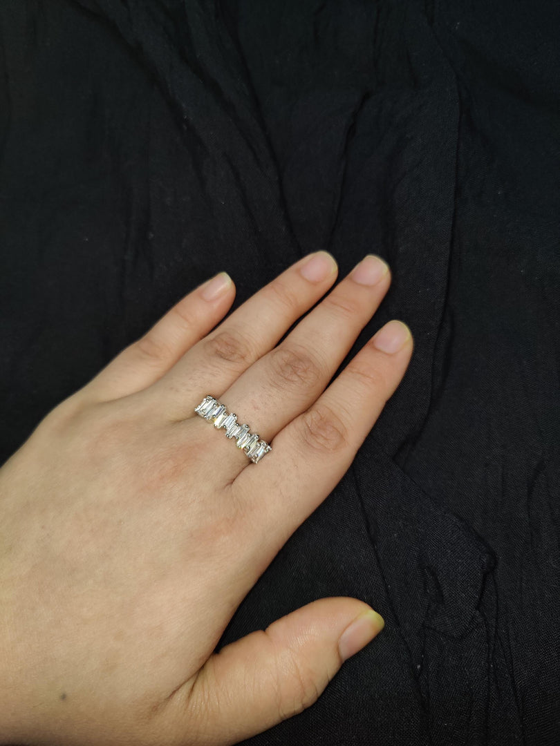 Baguette Moissanite Half Eternity Wedding Band: Unique Modern 14K Gold Engagement Promise Bridal Ring