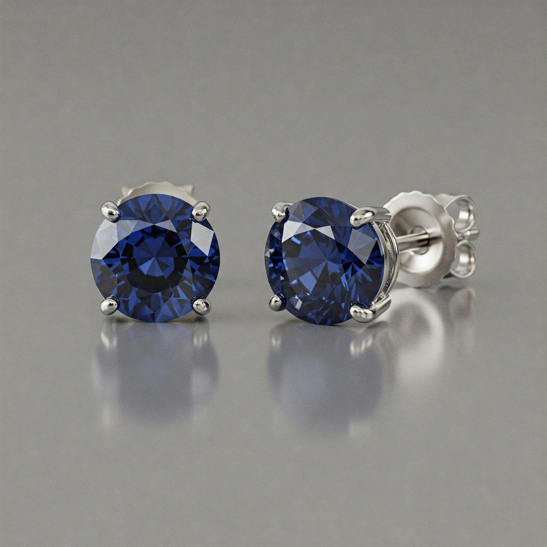 Sapphire Stud Earrings | Round Blue Sapphire Earrings | 925 Sterling Silver Gemstone Studs | Gift for Her |September Birthstone