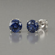 Sapphire Stud Earrings | Round Blue Sapphire Earrings | 925 Sterling Silver Gemstone Studs | Gift for Her |September Birthstone