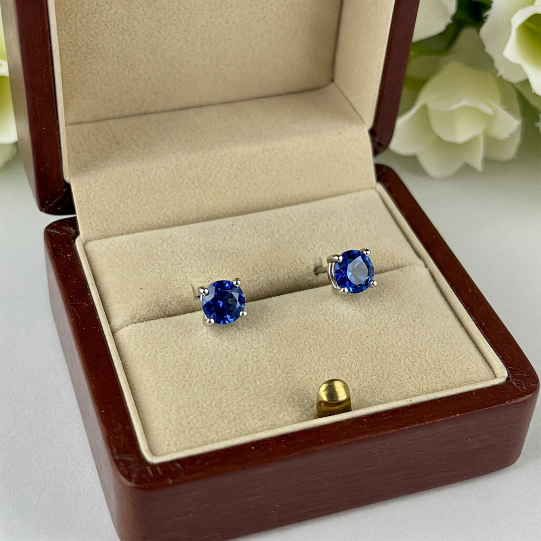 Sapphire Stud Earrings | Round Blue Sapphire Earrings | 925 Sterling Silver Gemstone Studs | Gift for Her |September Birthstone