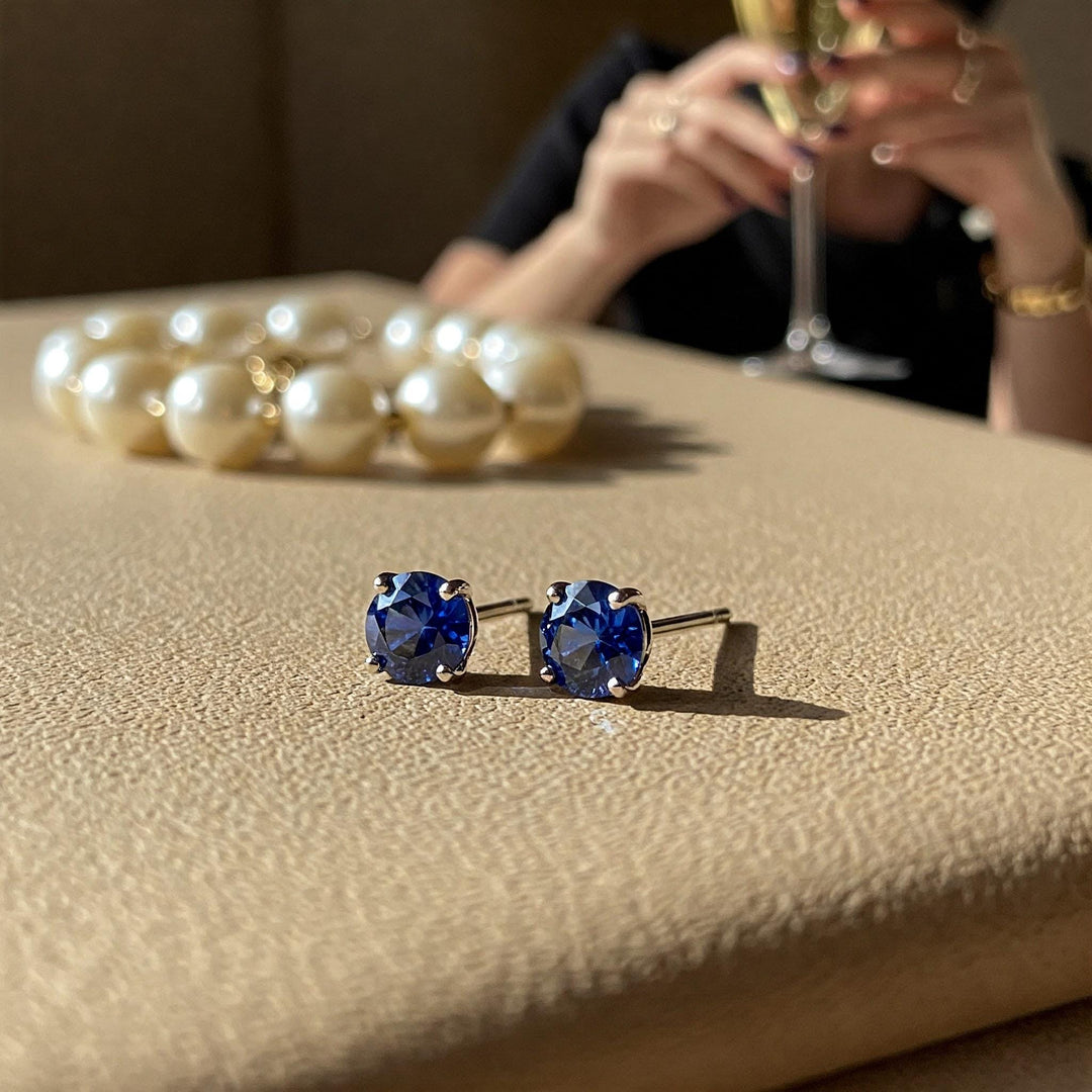 Sapphire Stud Earrings | Round Blue Sapphire Earrings | 925 Sterling Silver Gemstone Studs | Gift for Her |September Birthstone