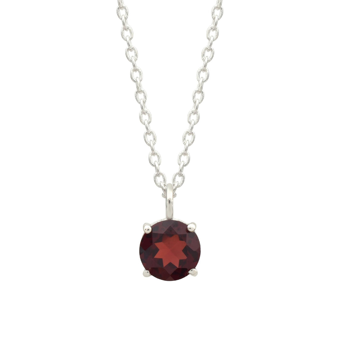 Red Garnet Sterling Silver Pendant Necklace, January Birthstone