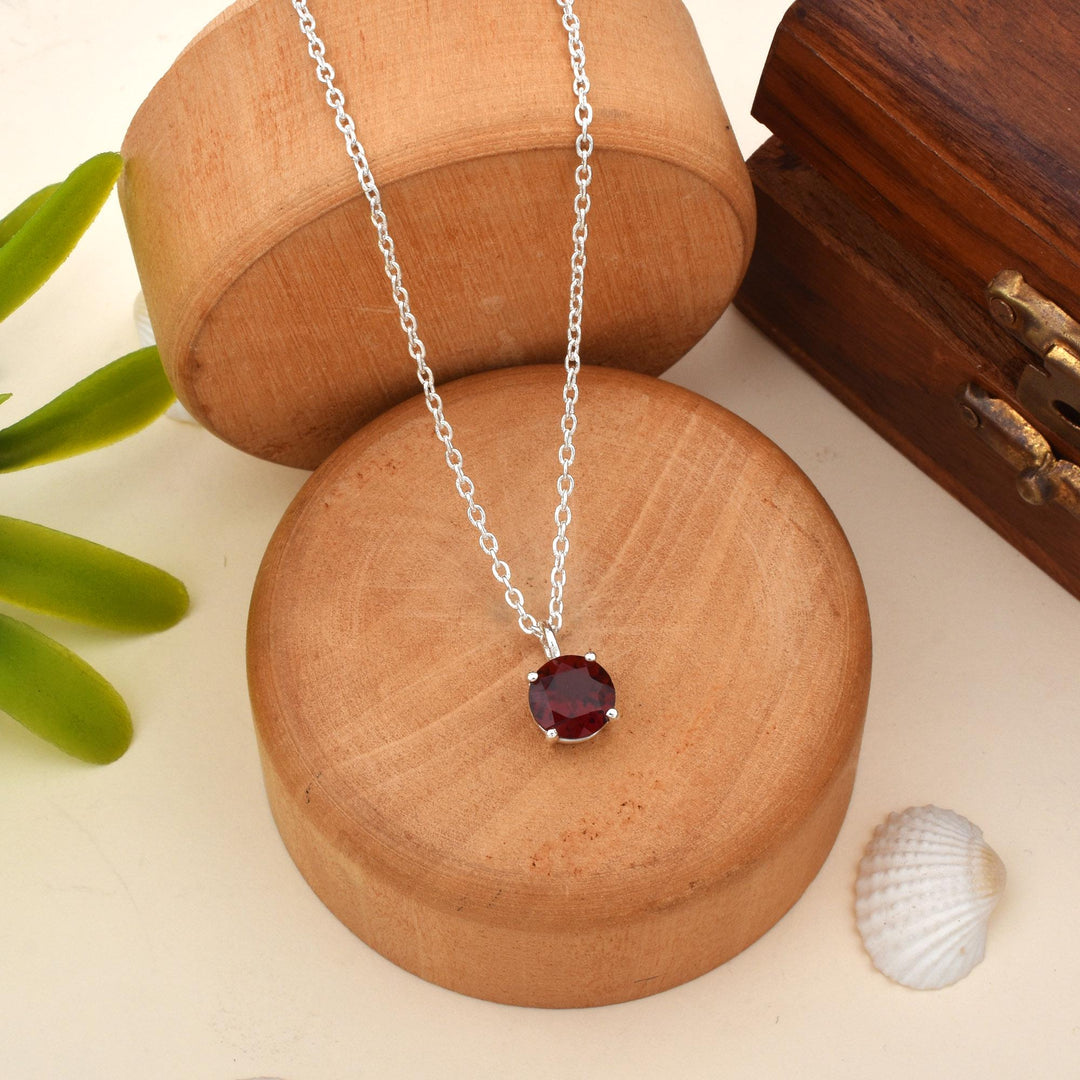 Red Garnet Sterling Silver Pendant Necklace, January Birthstone
