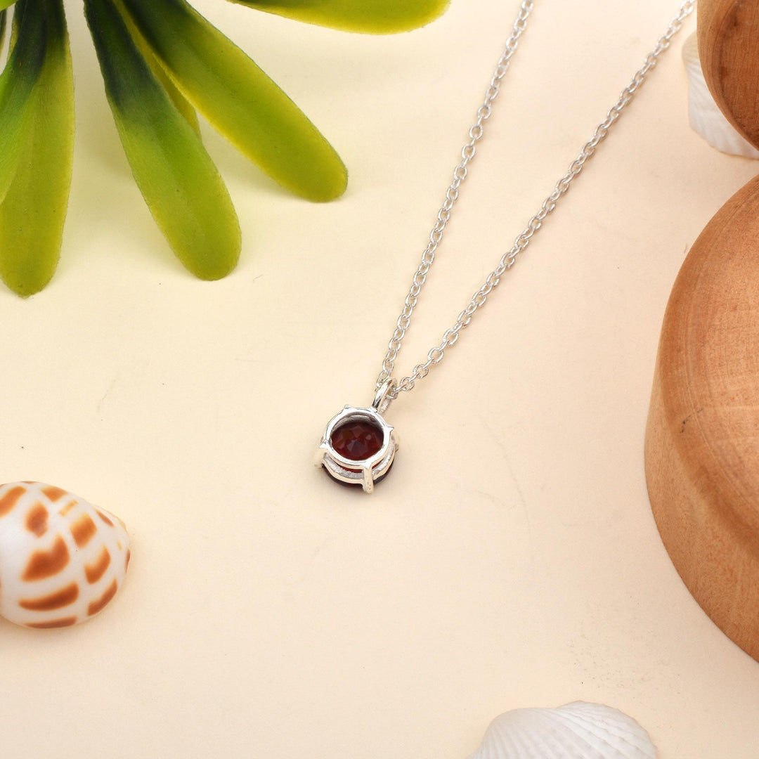 Red Garnet Sterling Silver Pendant Necklace, January Birthstone