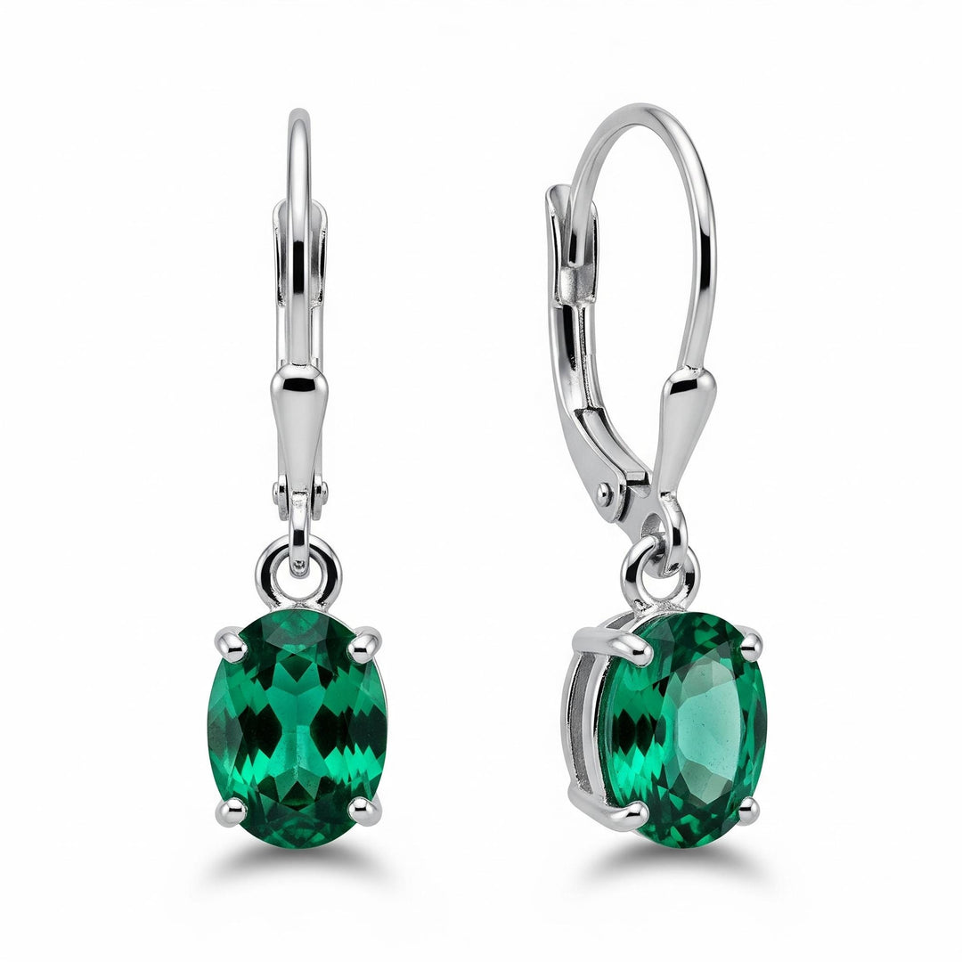 Sterling Silver Emerald Dangle Earrings, Leverback Gemstone Jewelry