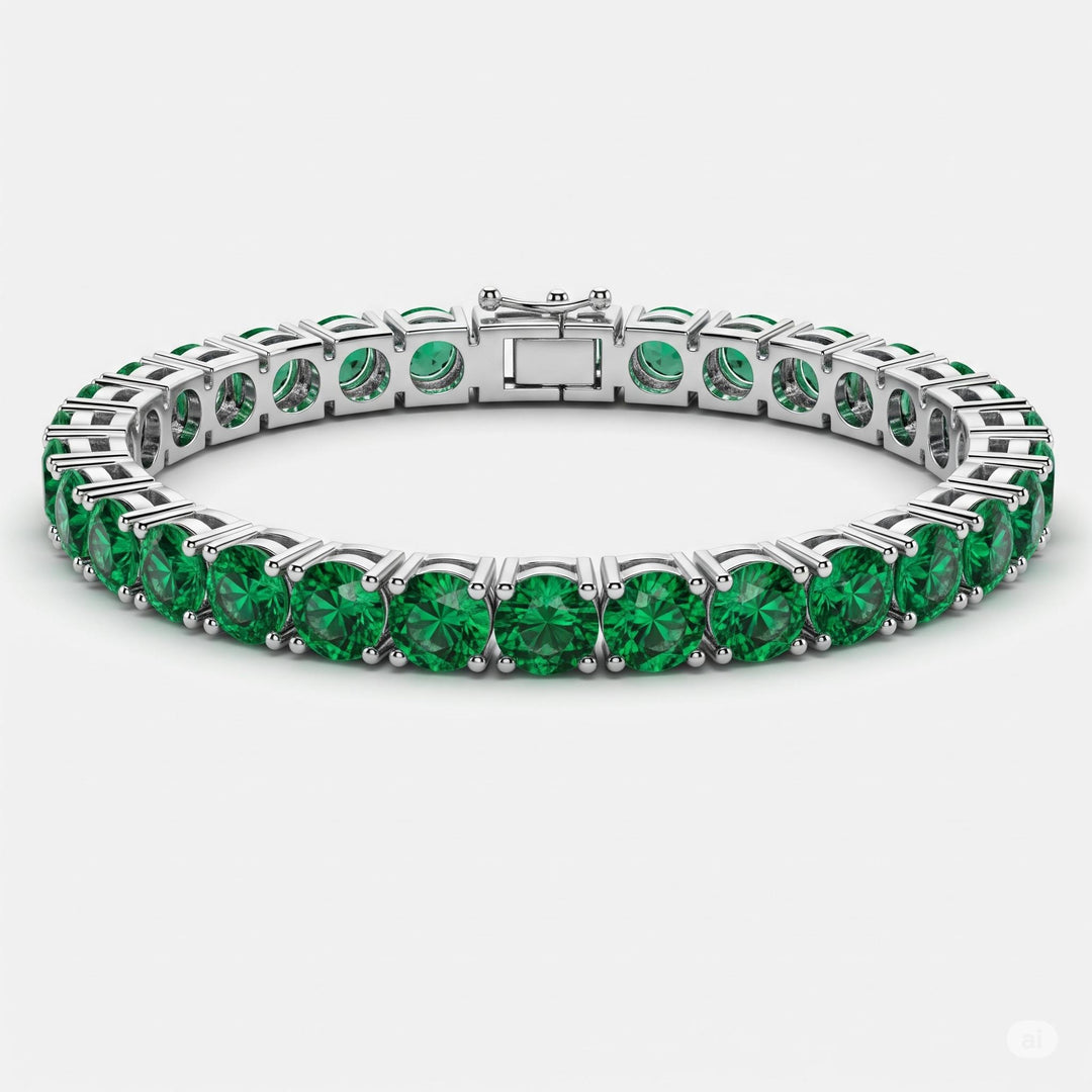Dainty Emerald Tennis Bracelet: Brass & Rhodium