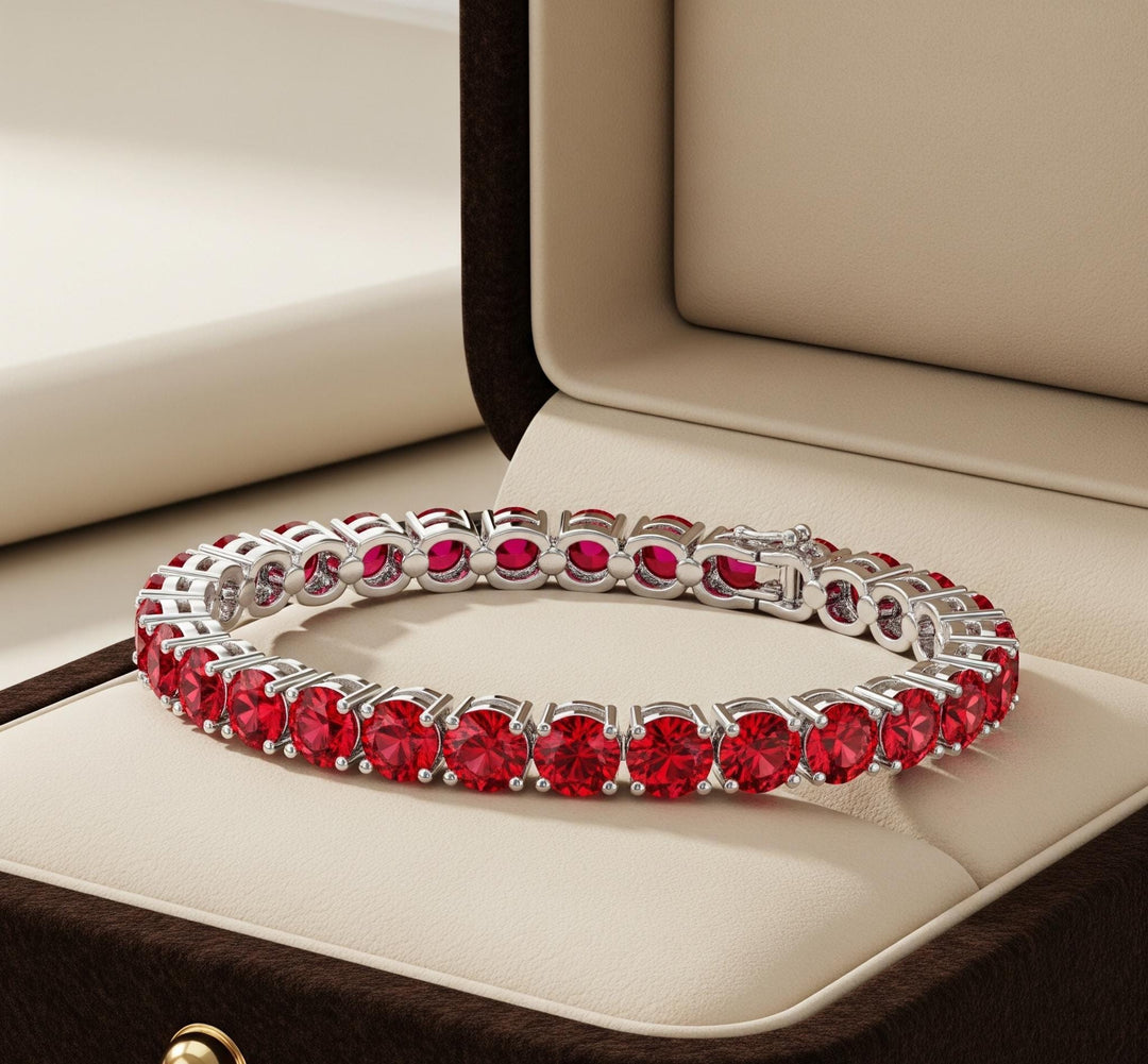Ruby Tennis Bracelet: Dainty Gold, July Birthstone Jewelry