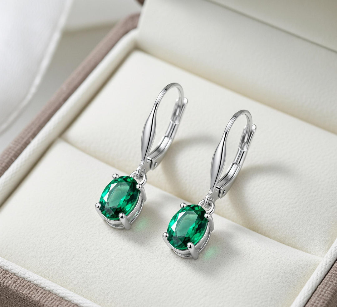 Sterling Silver Emerald Dangle Earrings, Leverback Gemstone Jewelry