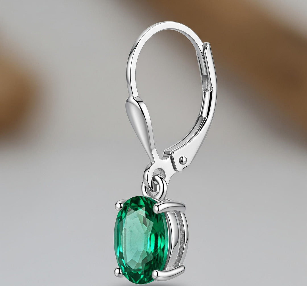 Sterling Silver Emerald Dangle Earrings, Leverback Gemstone Jewelry