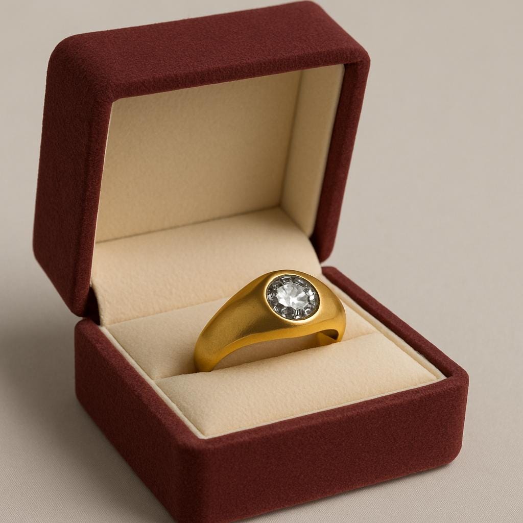 14K Gold Moissanite Signet Ring: Vintage Flush Set Solitaire Engagement