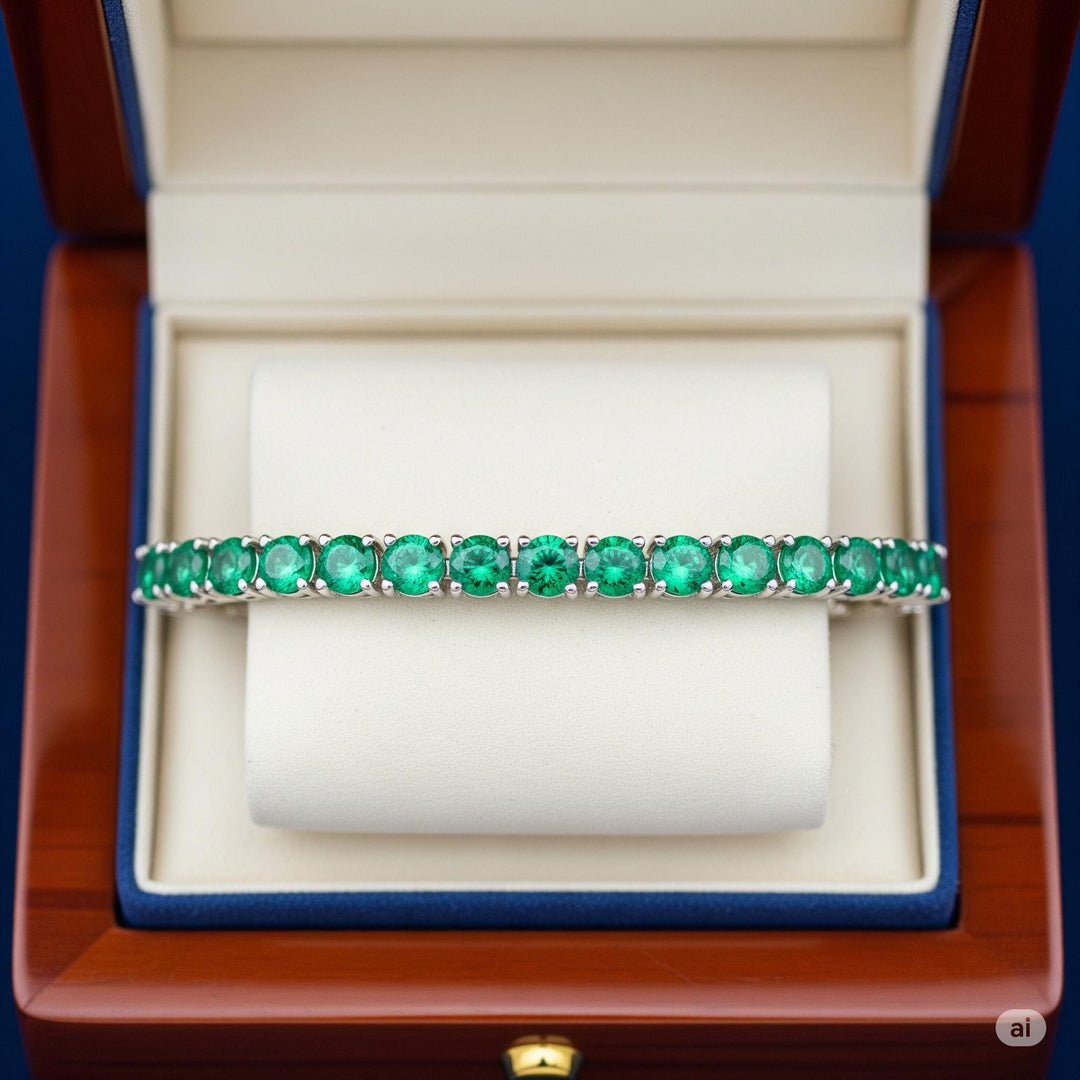 Dainty Emerald Tennis Bracelet: Brass & Rhodium