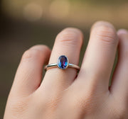 Color Change Oval Alexandrite Ring: 14k Gold June Birthstone Dainty Promise Wedding Ring