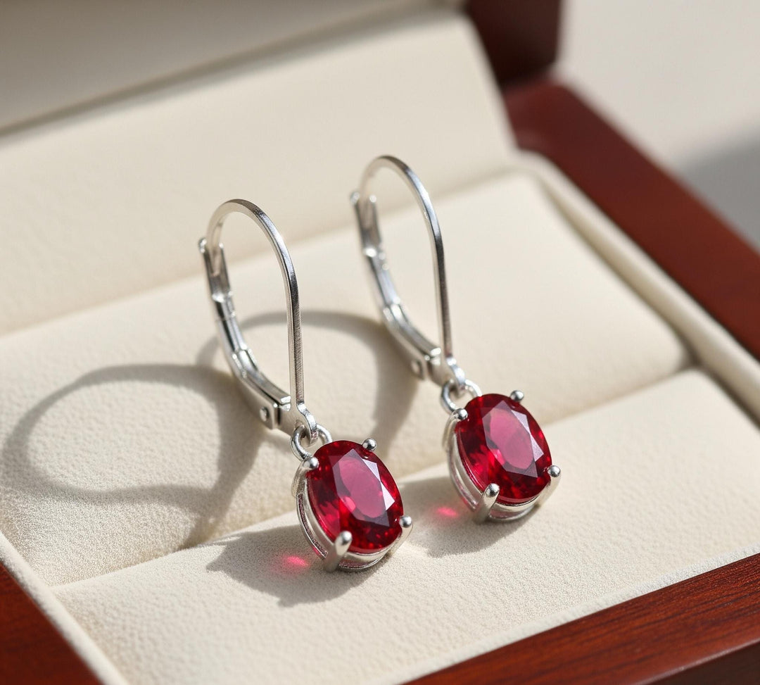 Ruby Earrings, Oval Cut Dangle Earrings, Fine Silver or 14k Gold Vermeil Handcrafted Earrings, January Birthstone Solitaire, Gift For Her