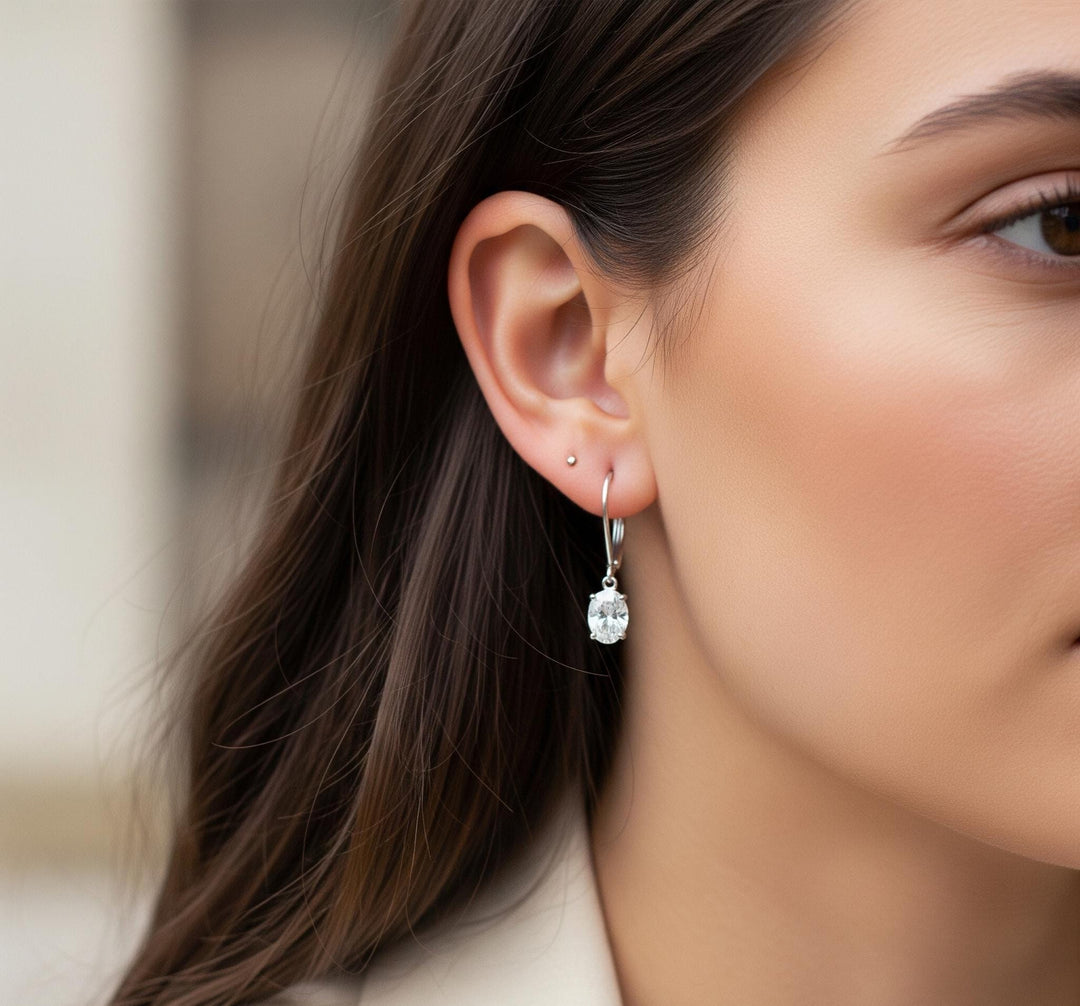 Moissanite dangle Earrings, 18k Gold Plated , Moissanite dangle Earrings, Oval Diamond Wedding Earrings, Handmade Earrings