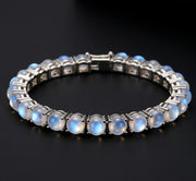 Rainbow Moonstone Tennis Bracelet: Brass, Rhodium Plated