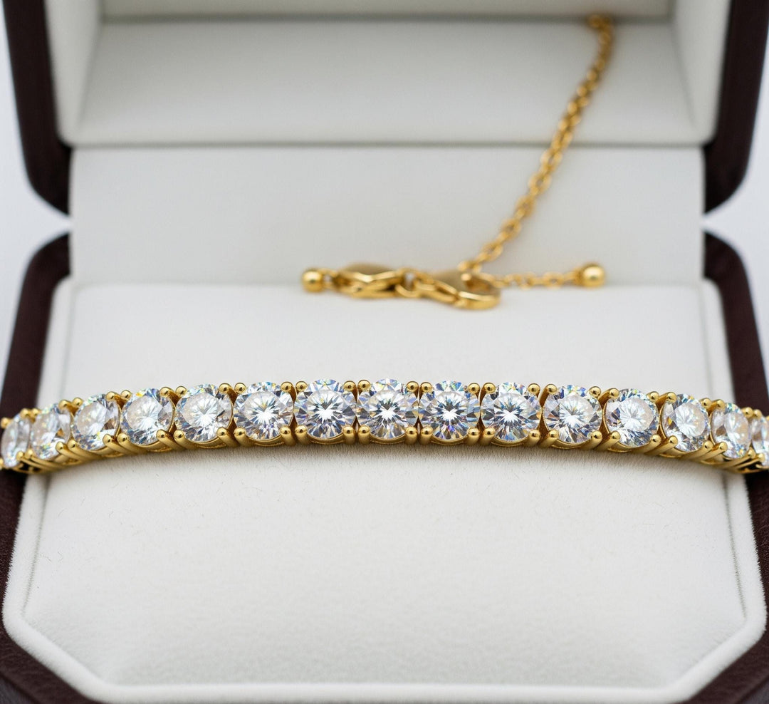 Moissanite Tennis Bracelet: 14K Rose Gold, CZ Gemstone