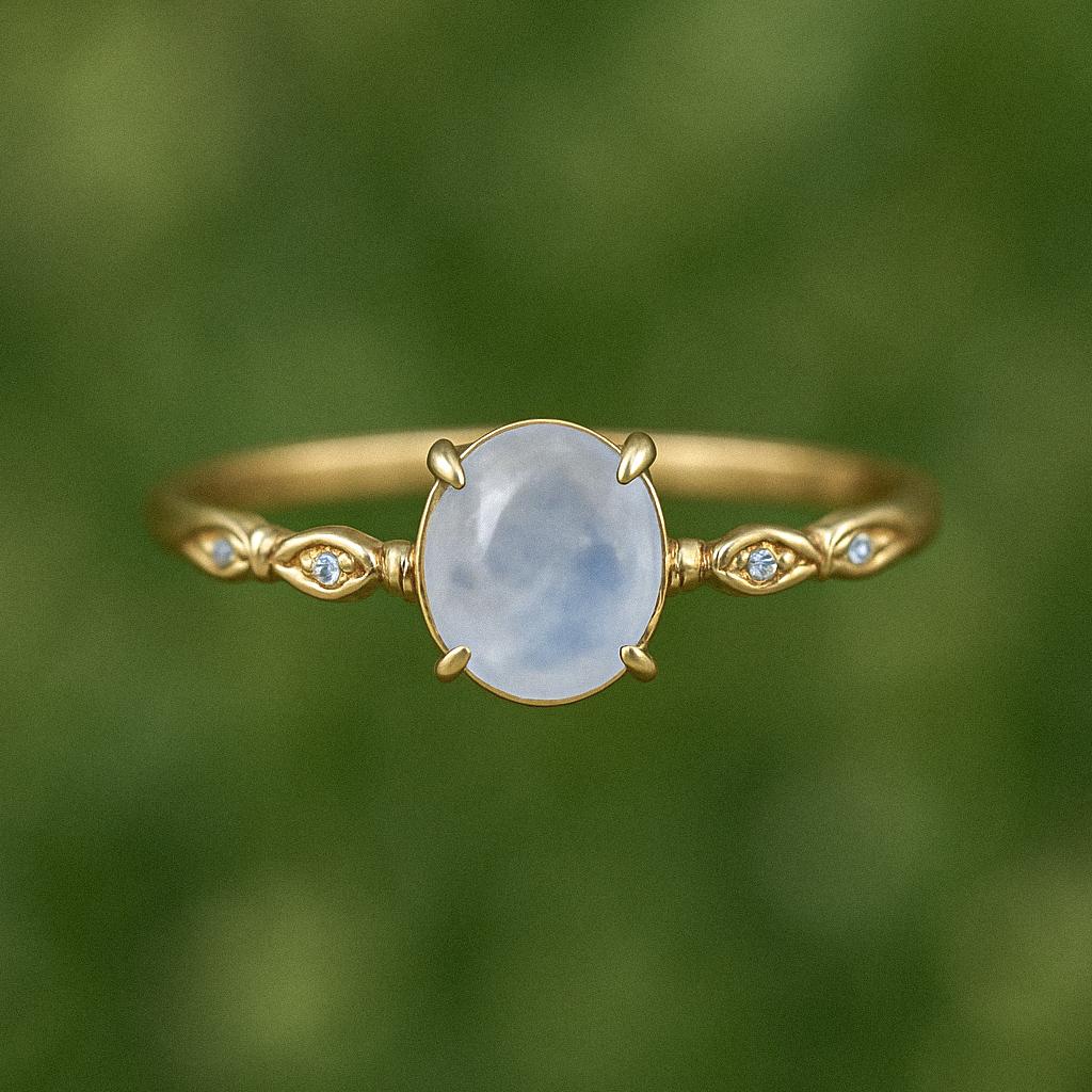 Dainty Moonstone Ring: 925 Sterling Silver, Simulated Diamond Accents