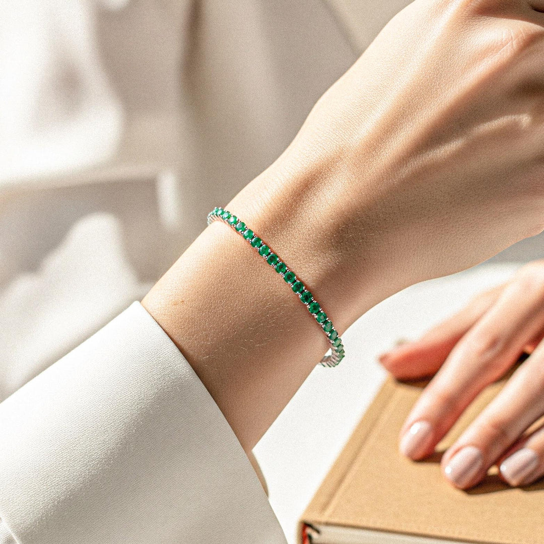 Dainty Emerald Tennis Bracelet: Brass & Rhodium