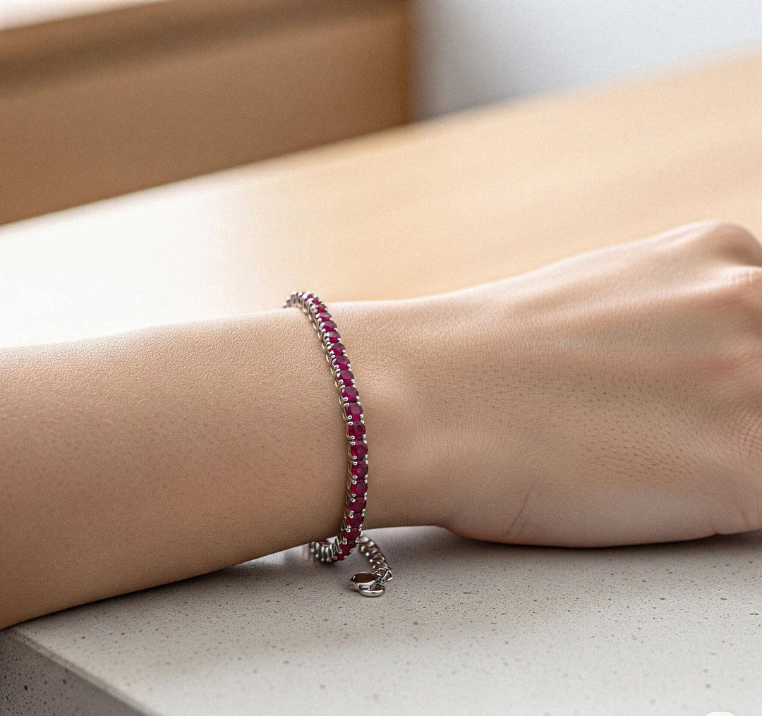 Ruby Tennis Bracelet: Dainty Gold, July Birthstone Jewelry