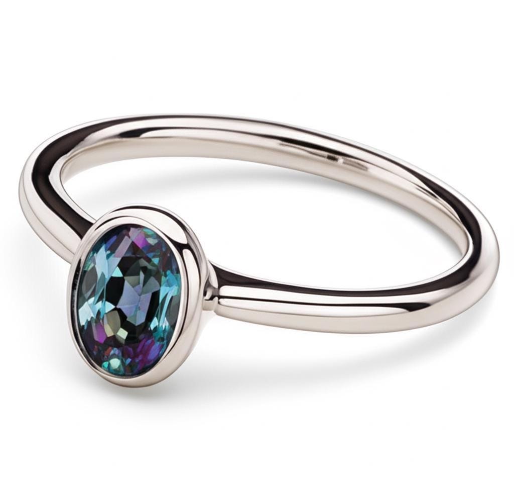 Color Change Oval Alexandrite Ring: 14k Gold June Birthstone Dainty Promise Wedding Ring