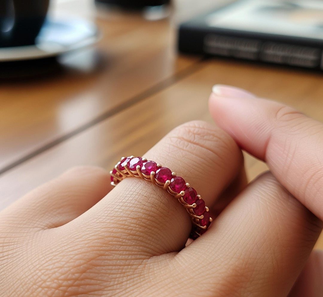 Ruby Eternity Band: Handmade Sterling Silver Anniversary Ring