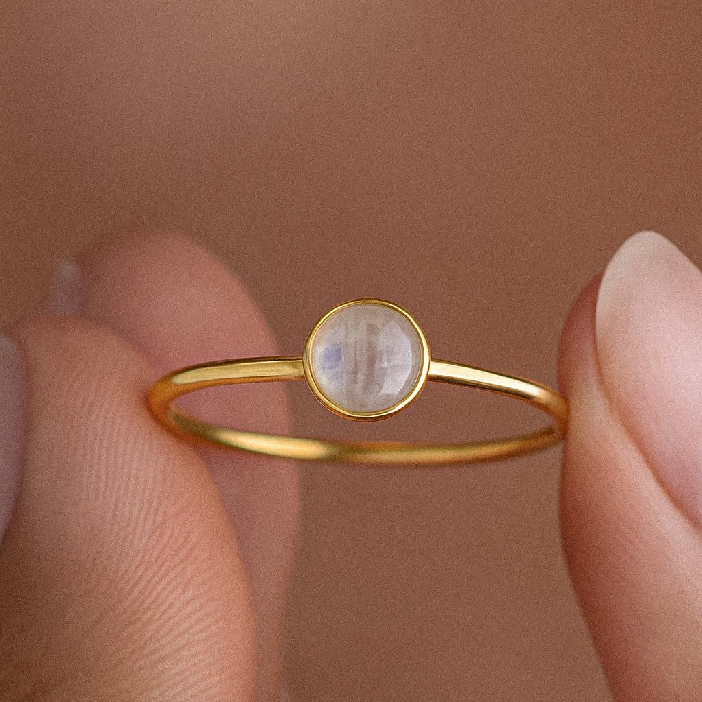 Sterling Silver Moonstone Ring: Dainty Promise Jewelry
