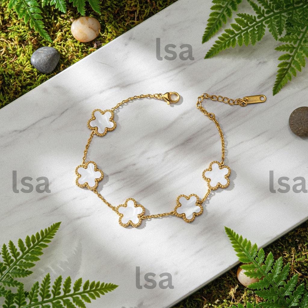 Clover Bracelet: Handmade Brass Adjustable Gold Bracelet