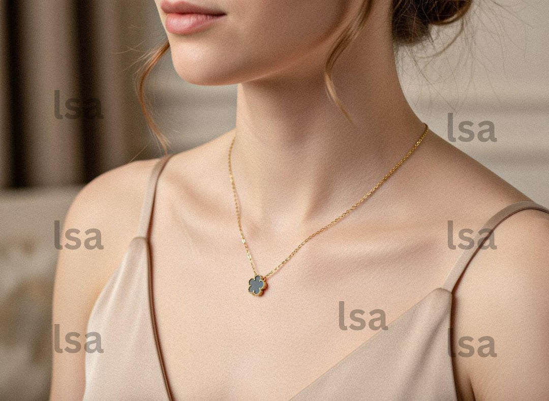 18k Gold Plated Clover Necklace: Handmade Brass Pendant