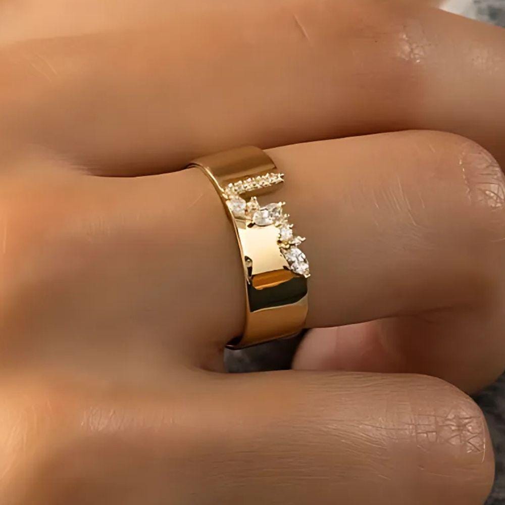 Moissanite Gold Fractured Cigar Band, Wedding DIamond Marquise Round Cut Stacking Band, Thick Rounded Cigar Wide Band in 14k Solid Gold