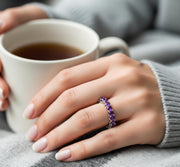 Natural Amethyst Rose Gold Ring | Round Solitaire Engagement Band, February Birthstone