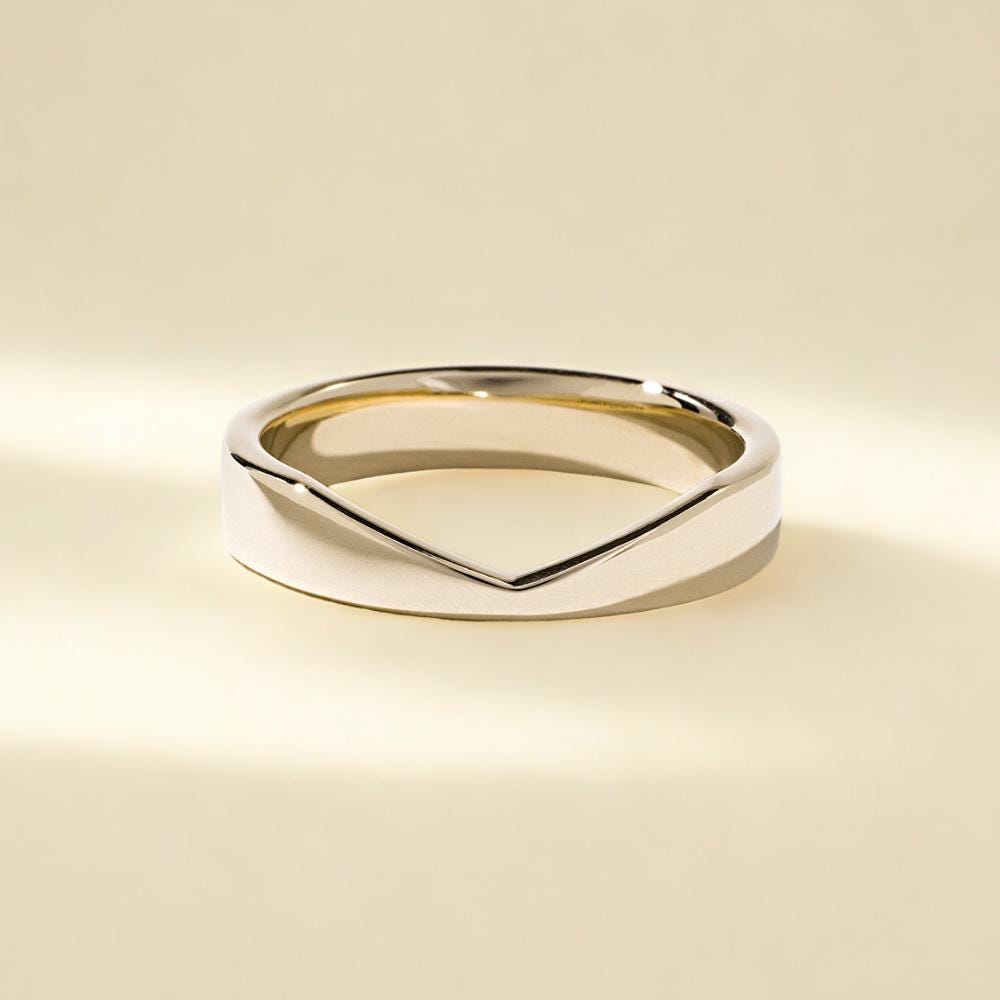 14k solid gold curved V-shaped chevron cigar wedding band ring