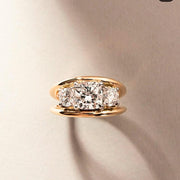 Moissanite Toi et Moi Ring - Cushion & Round Cut, 14K Gold Wedding Split Shank Band