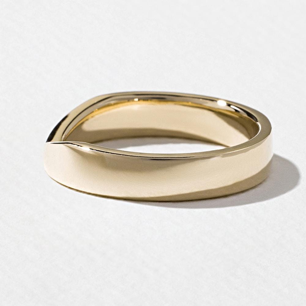 14k Solid Gold Curved Cigar Wedding Band, V Shaped Chevron Stacking Ring, Minimalist Wide Band for Everyday Wear, Unique Engagement Gift