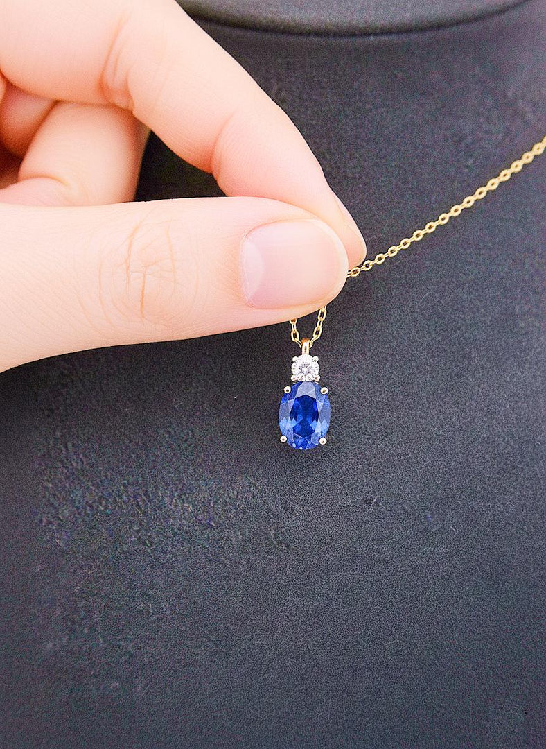 Sapphire Oval Cut 925 Sterling Silver Necklace: September Birthstone