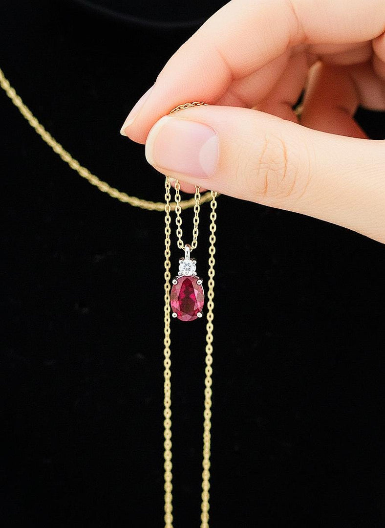Lab Ruby Sterling Silver Necklace - Minimalist Solitaire Bridal Pendant
