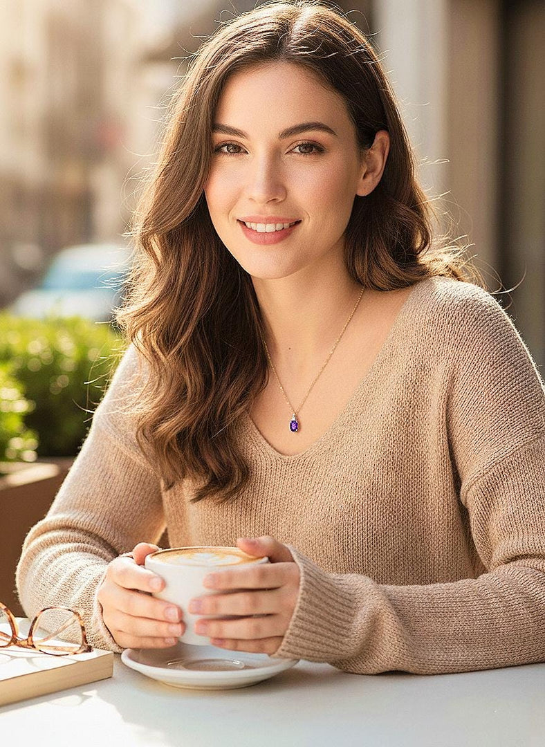 Amethyst Solitaire Necklace: 925 Sterling Silver, February Birthstone