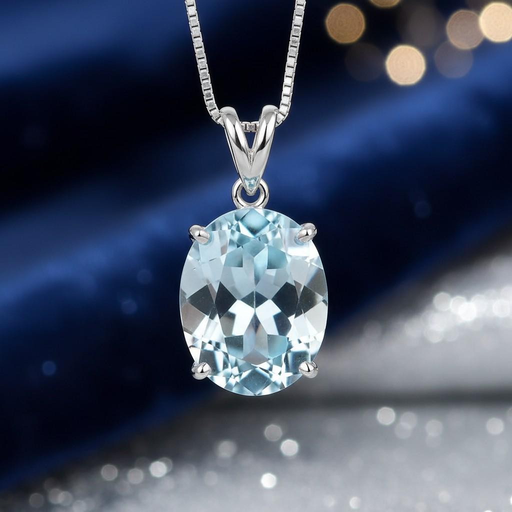 Handmade Lab Aquamarine Pendant: 925 Sterling Silver Boho Necklace