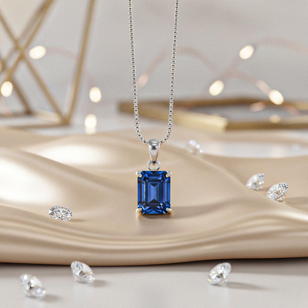 Sapphire Silver Pendant, 24K Gold Over 925K Solid Silver, Gift For Her, handmade Pendant, Sapphire Cut Pendant, Solitaire Sapphire Pendant