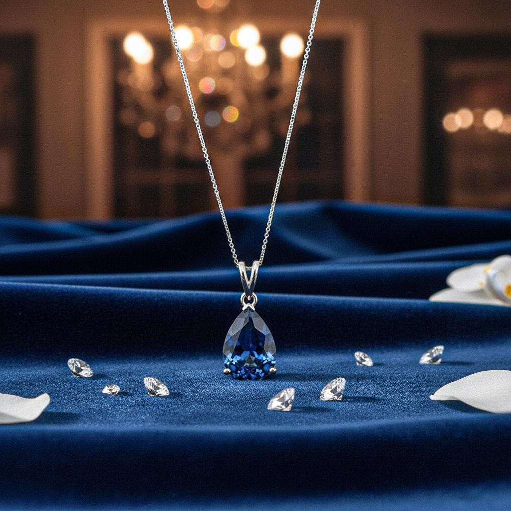 Sapphire September Necklace, Genuine Gemstone Necklace, Blue Birthstone, Pear Tiny Teardrop Pendant, Sapphire Birth month Necklace