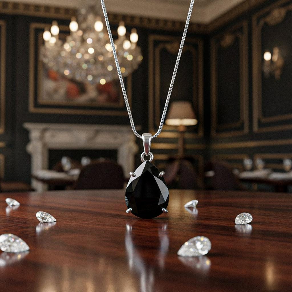 Black Onyx Necklace, Genuine Gemstone Necklace, Black Birthstone, Pear Tiny Teardrop Pendant, Black Birth month Necklace, Sterling Silver