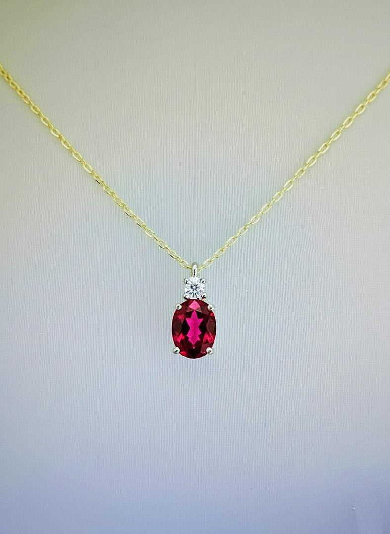 Lab Ruby Sterling Silver Necklace - Minimalist Solitaire Bridal Pendant