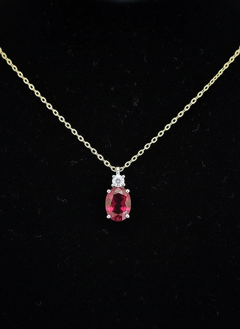 Lab Ruby Sterling Silver Necklace - Minimalist Solitaire Bridal Pendant