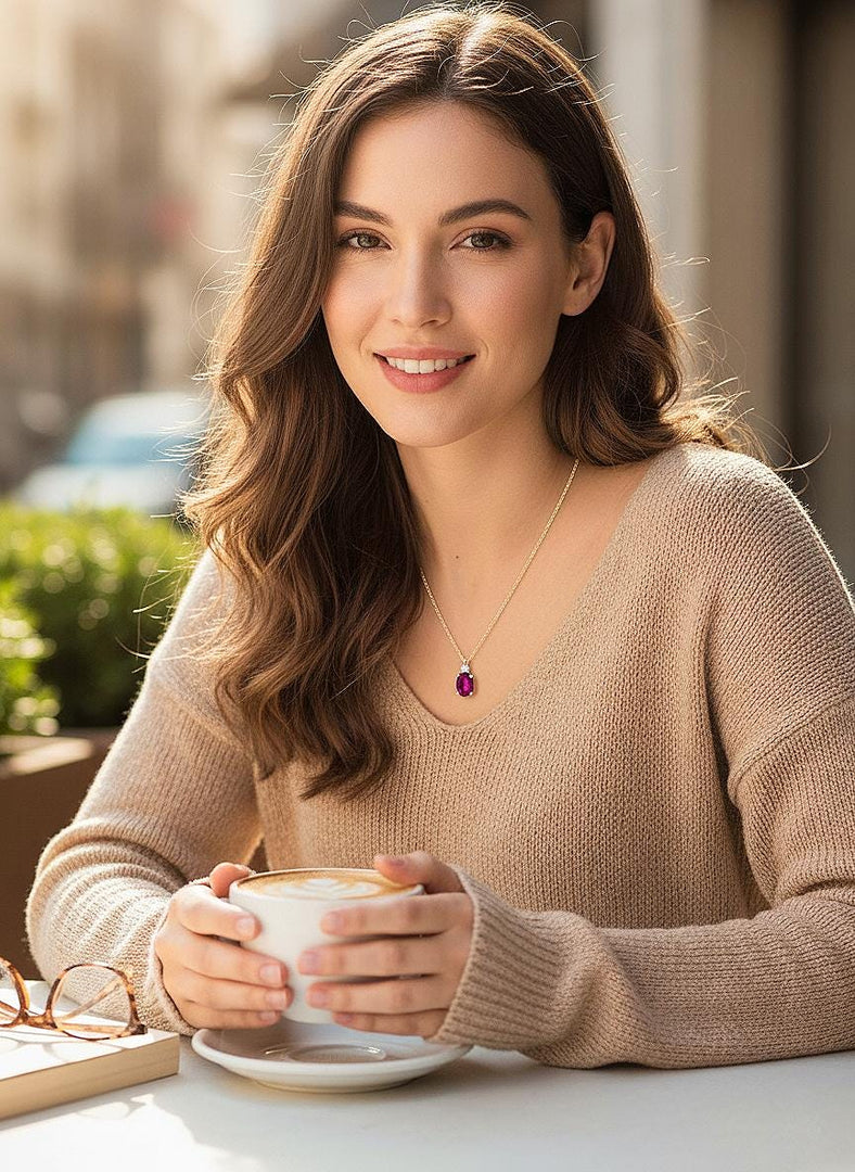 Lab Ruby Sterling Silver Necklace - Minimalist Solitaire Bridal Pendant