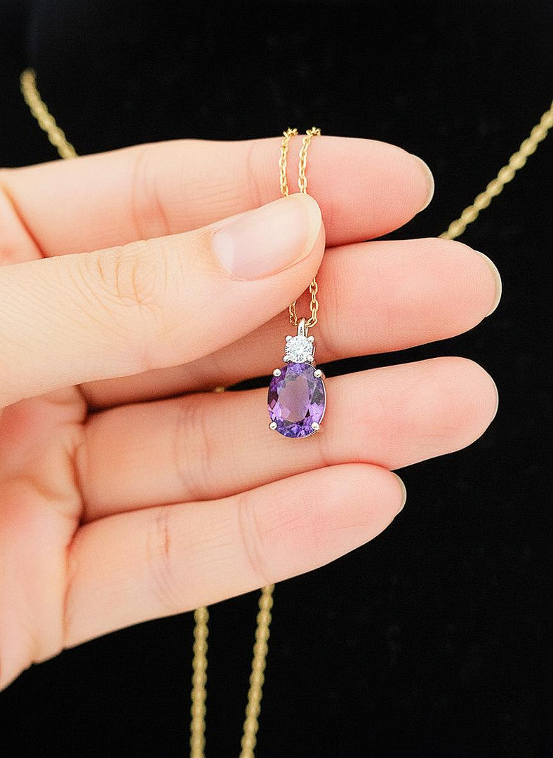 Amethyst Solitaire Necklace: 925 Sterling Silver, February Birthstone